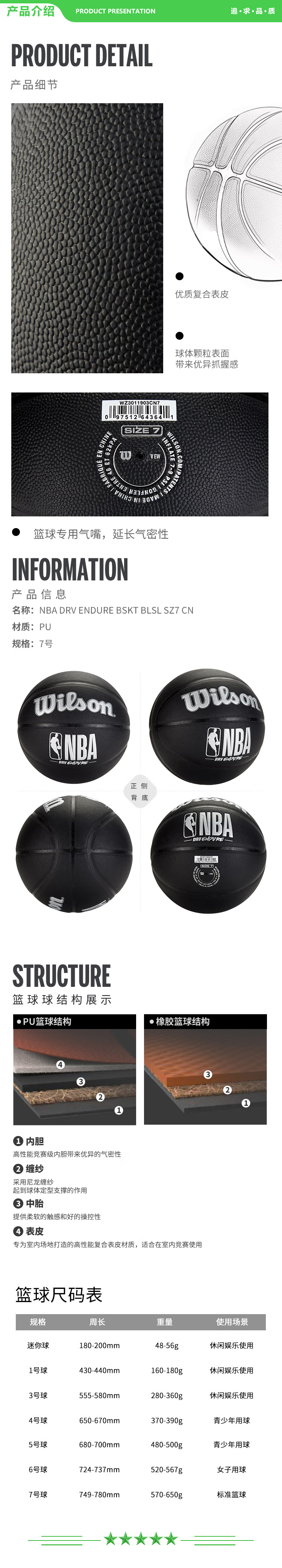 威尔胜 Wilson WZ3011903CN7 NBA比赛篮球7号 防滑耐磨PU蓝球 威尔逊黑银DRV .jpg