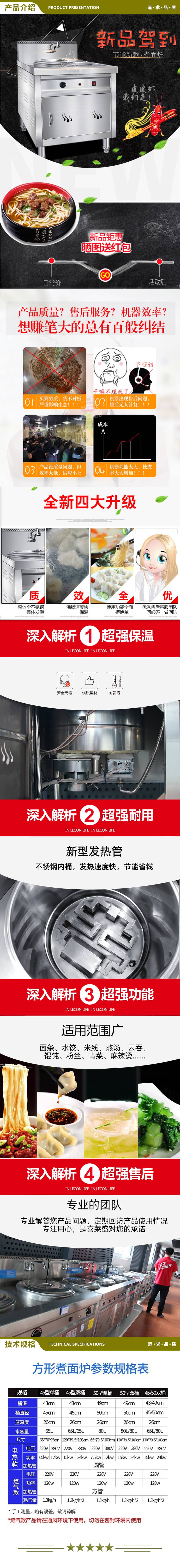 喜莱盛 XLS-ZMT-45 煮面桶商用煮面炉多功能煮面锅 不锈钢保温电热燃气卤水炉  2.jpg