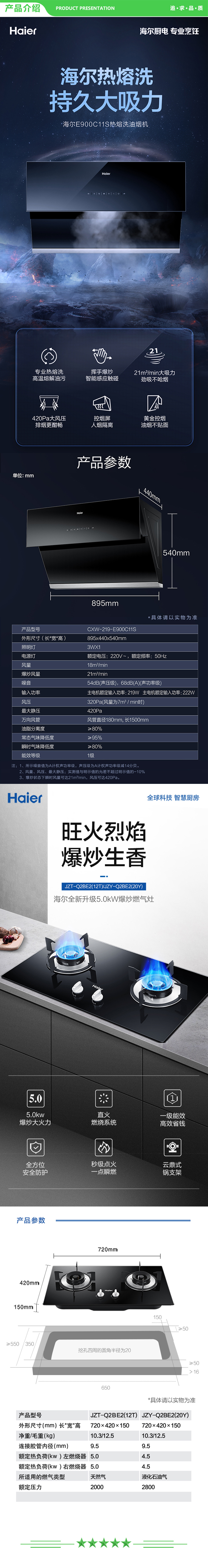 海尔 Haier CXW-219-E900C11S+Q2BE2 (天）油烟机 热熔洗自清洁 挥手爆炒21大吸力 侧吸油烟机 燃气灶具嵌入式 .jpg