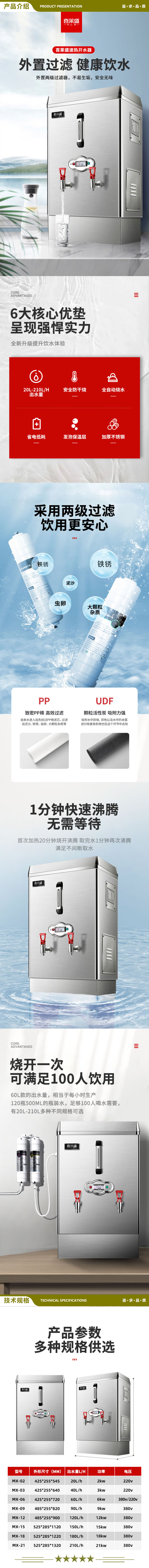 喜莱盛 MX-06 开水器 商用开水机电热水机全自动进水烧水器商用饭店工厂不锈钢烧水炉 60L h适用100-120人  2.jpg