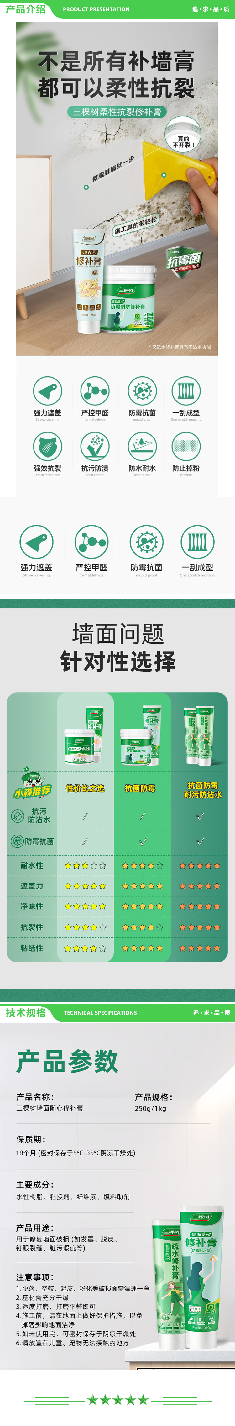 三棵树漆 SKSHU 3支装 补墙膏（家用腻子膏防水防霉墙面修复遮盖裂缝修补神器） 2.jpg