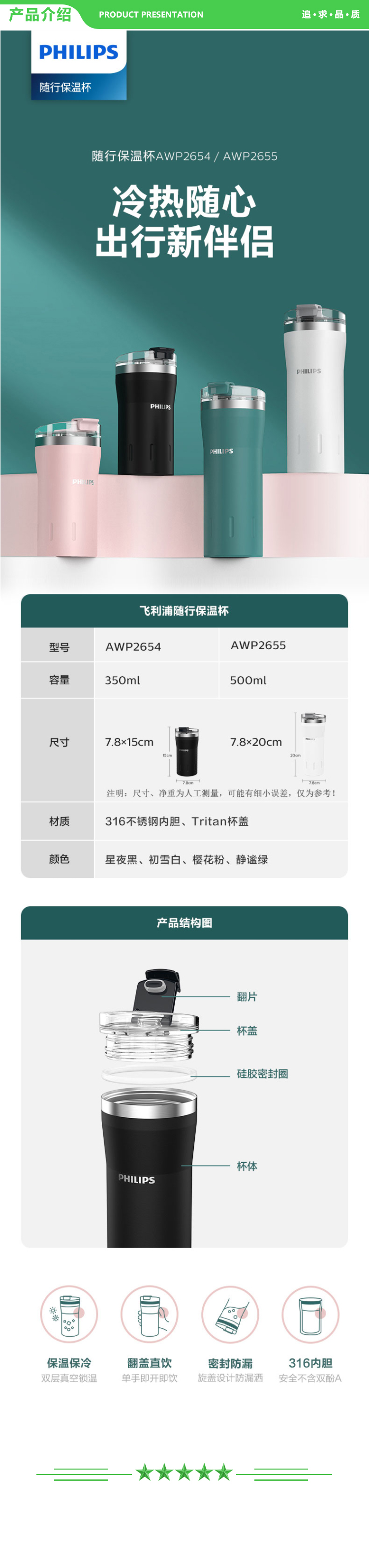 飞利浦 PHILIPS AWP2654WH 保温杯316不锈钢内胆 350ml 白色 .jpg