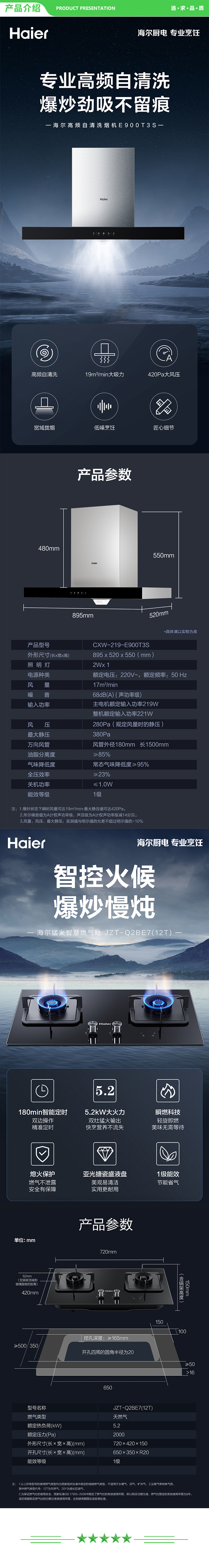 海尔 Haier CXW-219-E900T3S+Q2BE7(天)  抽油烟机 烟灶套装 19立方吸力420pa风压高频自旋洗家用欧式5.2kw灶定时 .jpg