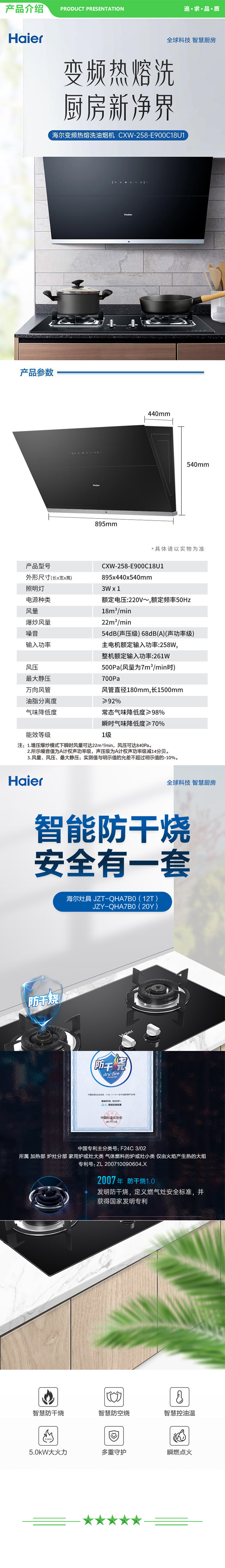 海尔 Haier CXW-258-E900C18U1+QHA7B0（天然气） 侧吸式抽油烟机 22爆炒大吸力 自清洗 智能防干烧 燃气灶 烟灶套装 .jpg