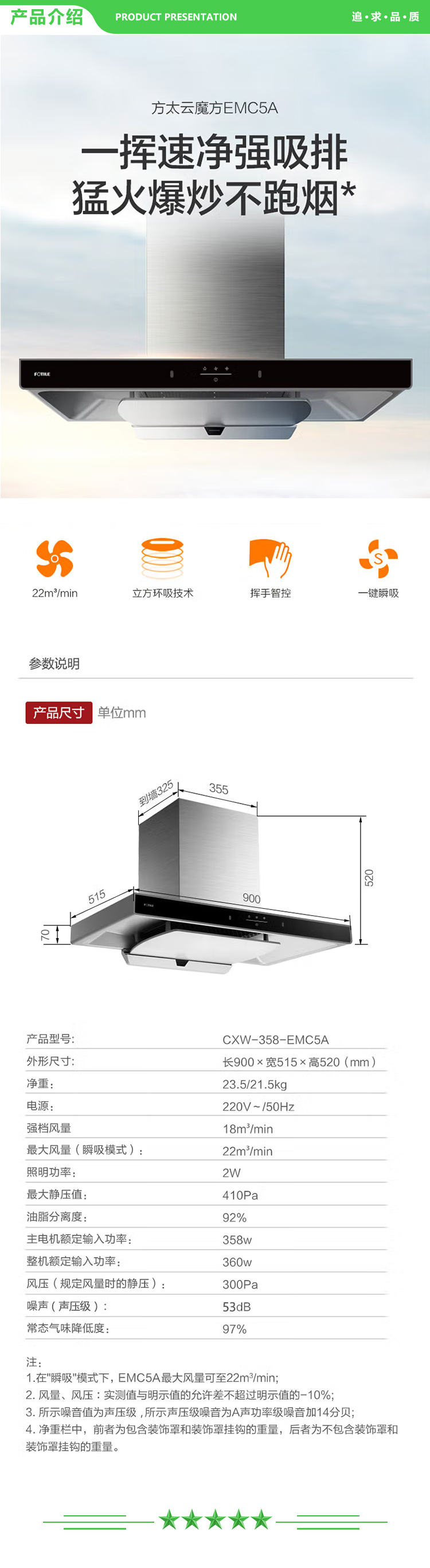 方太 FOTILE CXW-358-EMC5A 抽油烟机 顶吸式 挥手智控 22m³-min 一键瞬吸 大吸力.jpg