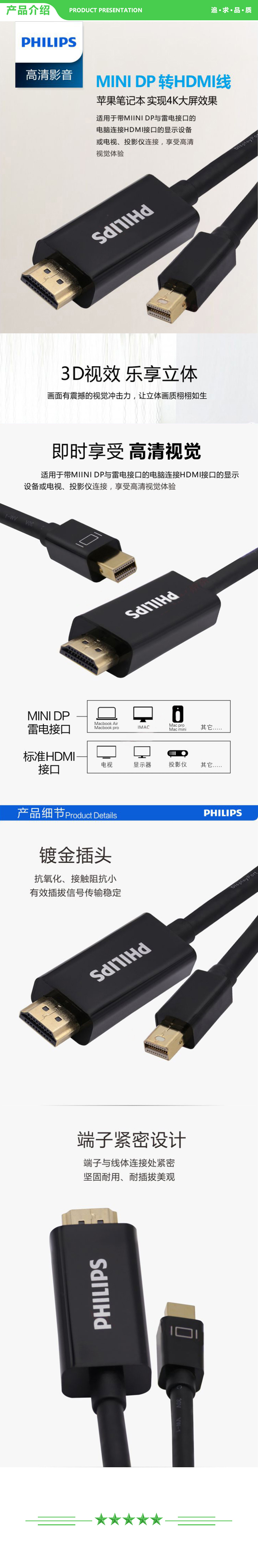飞利浦 PHILIPS SWR3119X 93 Mini DP转HDMI转换线 Surface迷你dp4K高清线60Hz 转接线  .jpg