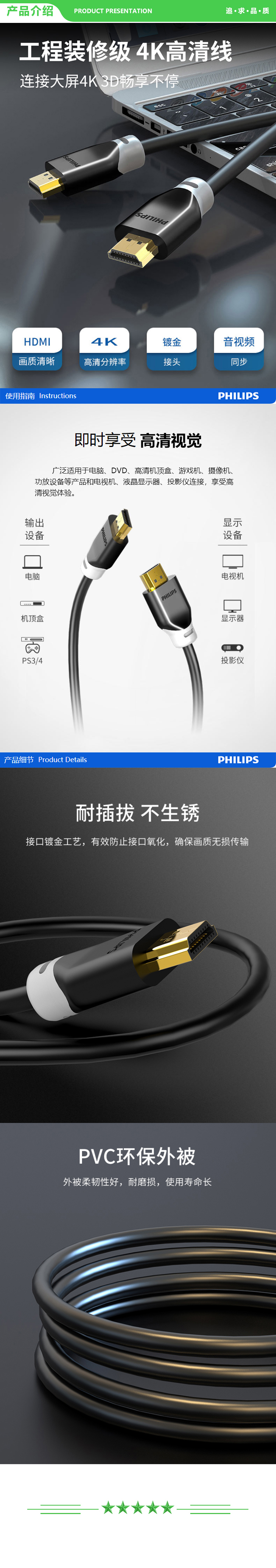 飞利浦 PHILIPS SWL6116M 93 HDMI线4K高清线3D Arc视频线工程级 连接线 15米 .jpg