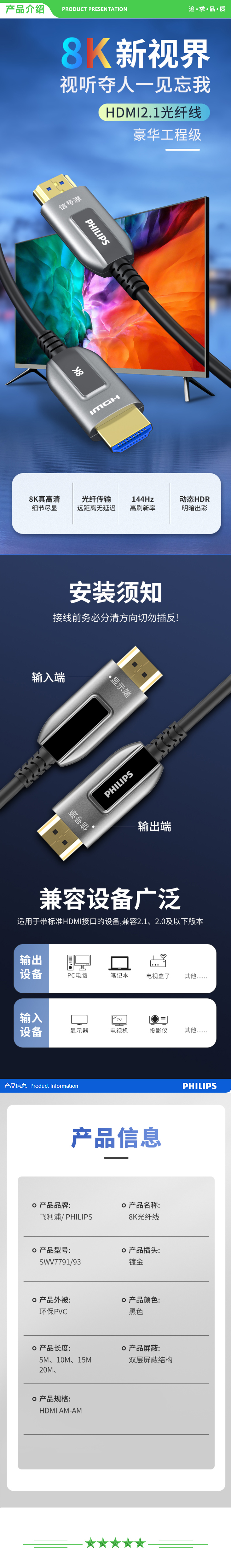 飞利浦 PHILIPS SWV7791 光纤HDMI线2.1版 8K60Hz 4K120Hz发烧级高清线 视频连接线 15米 .jpg