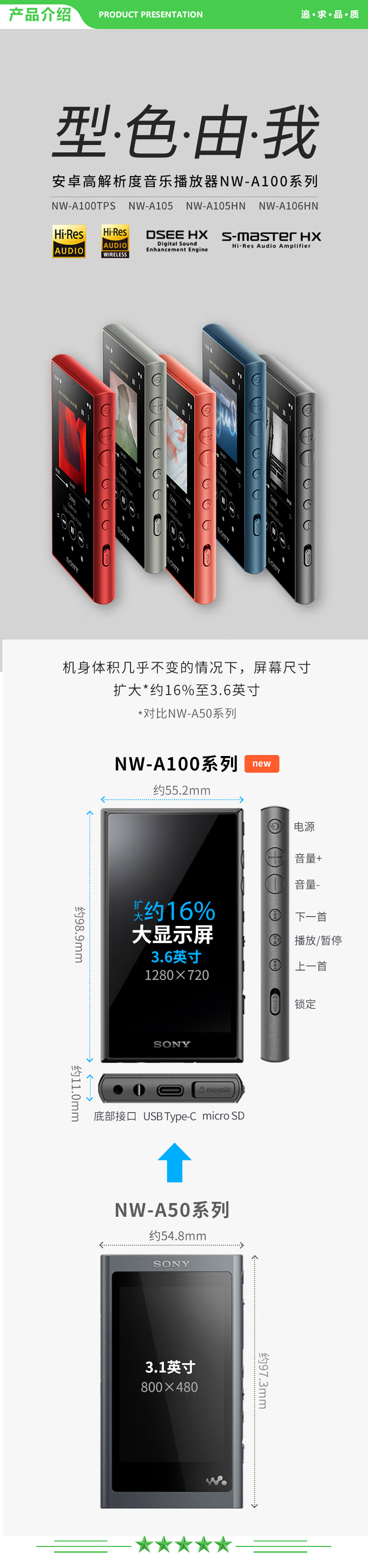 索尼 SONY NW-A105HN 无线Hi-Res 安卓9.0 高解析度 无损音乐播放器 MP3（附带降噪耳机）橘色 .jpg