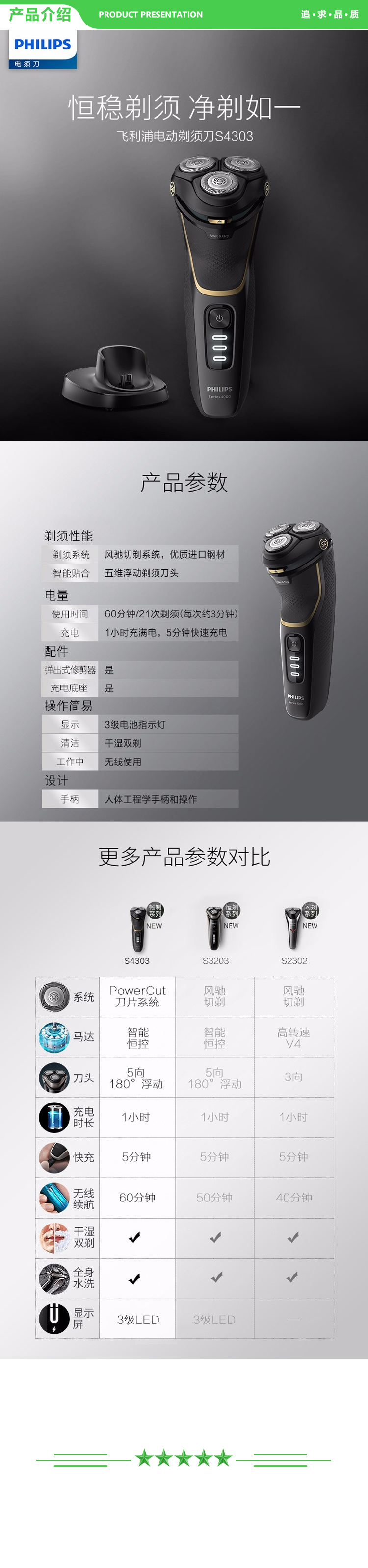 飞利浦 PHILIPS S4303 12  男士电动剃须刀全身防水净剃胡须刀刮胡刀  .jpg