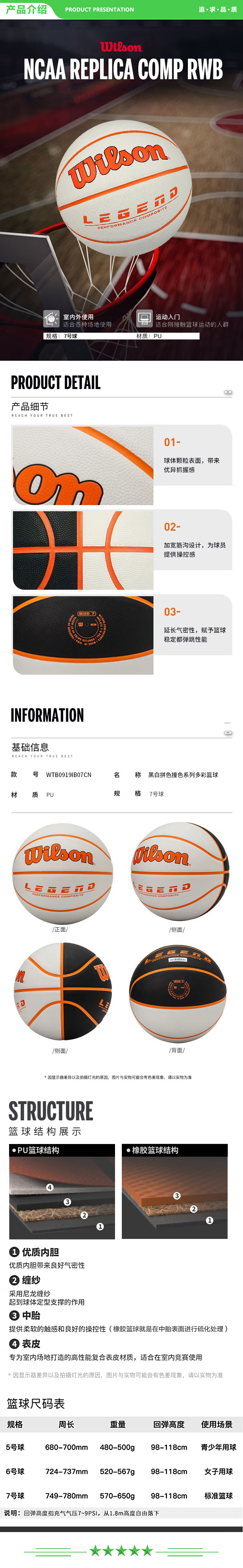 威尔胜 Wilson WTB0919IB07CN 黑白拼色 7号篮球撞色系列PU多彩  .jpg