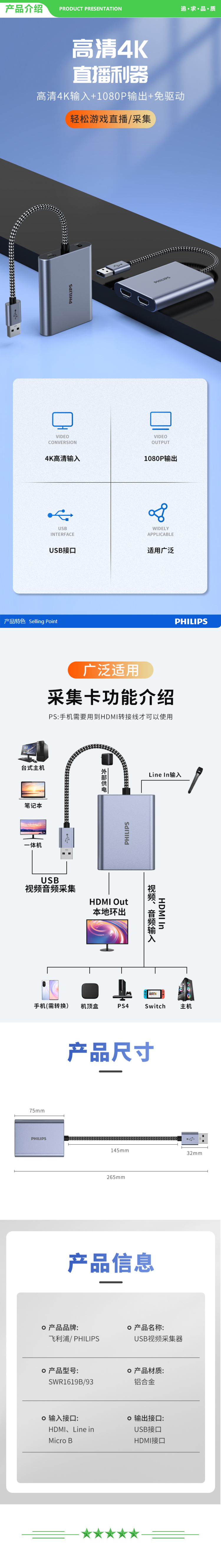 飞利浦 PHILIPS SWR1619B 93 HDMI视频采集卡4K高清环出 录制盒 .jpg