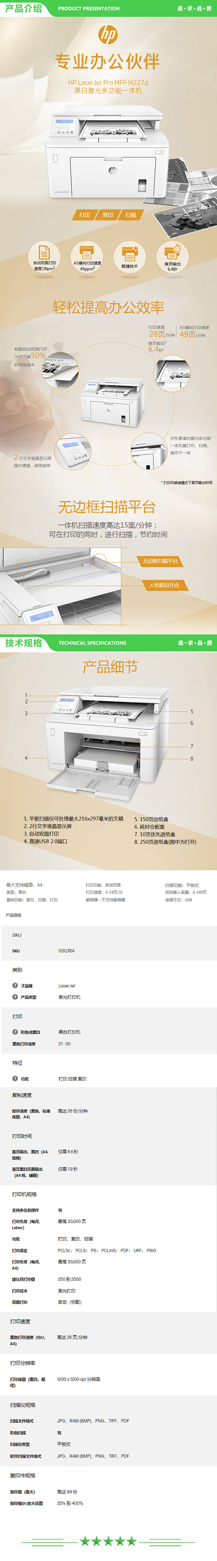惠普 HP LaserJet Pro MFP M227D A4黑白多功能一体机 28页（复印+打印+扫描） 2.jpg