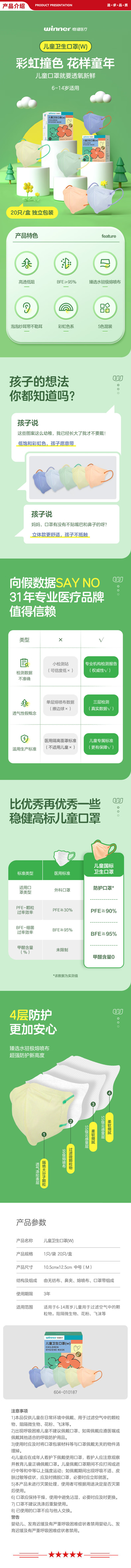稳健 Winner 一次性儿童口罩 环保独立纯色混装 6-14岁立体防护口罩亲肤透气-.jpg