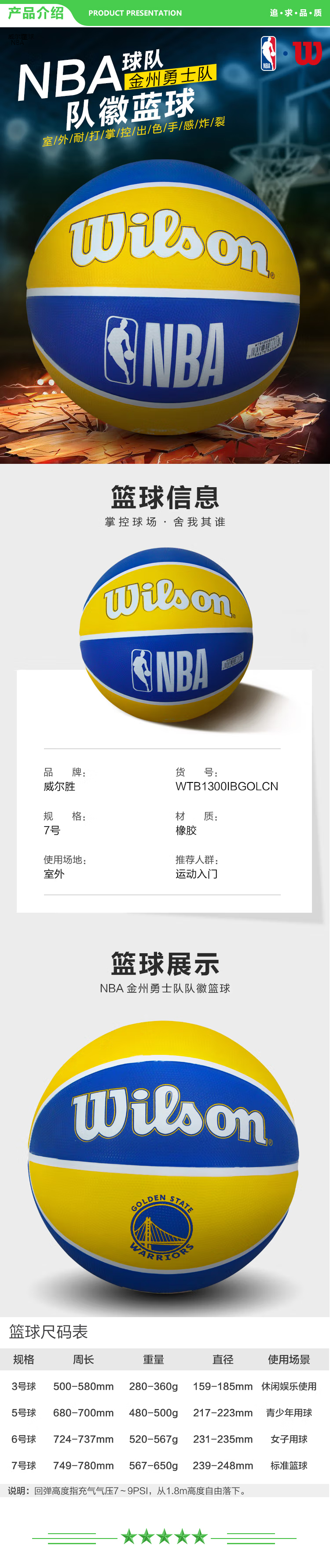 威尔胜 Wilson WTB1300IBGOLCN NBA金州勇士队队徽 室外通用耐磨橡胶7号篮球  2.jpg