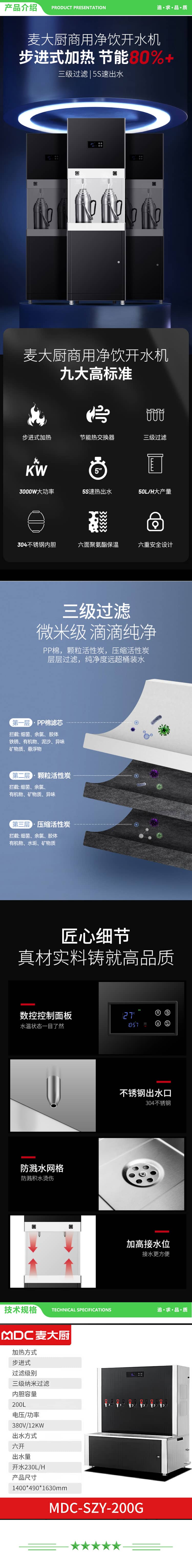 麦大厨 MDC-SZY-200G 开水器商用直饮机230L不锈钢开水机办公室饮水机背靠款三级过滤四开 2.jpg