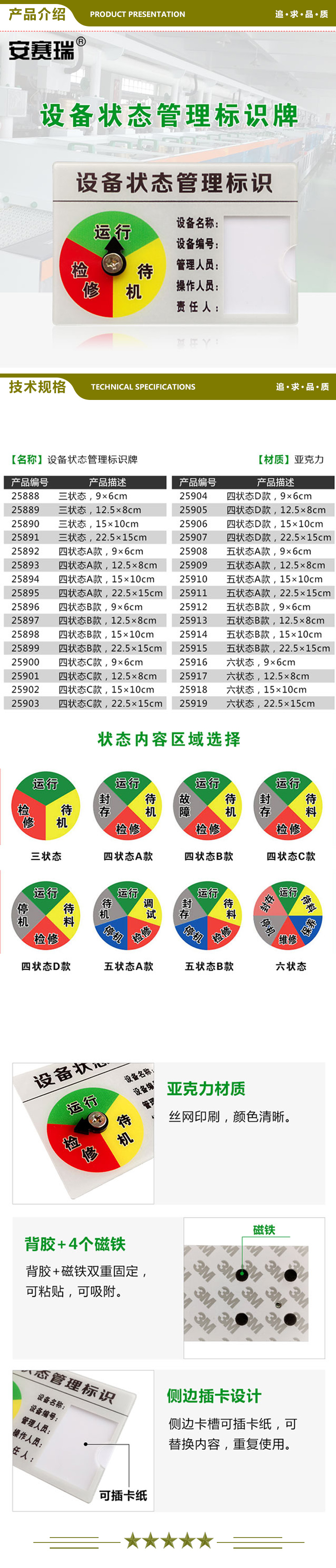 安赛瑞 25906 设备状态管理标识牌 亚克力状态指示牌（四状态D款）设备状态运行管理标识牌 15×10cm 2.jpg