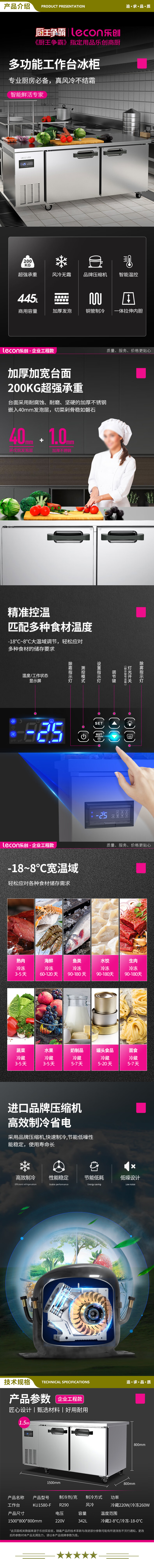 乐创（lecon）KU1580-F 冷藏工作台保鲜操作台冰柜 卧式冰柜厨房高端风冷冰箱1.5x0.8米全保鲜   2.jpg