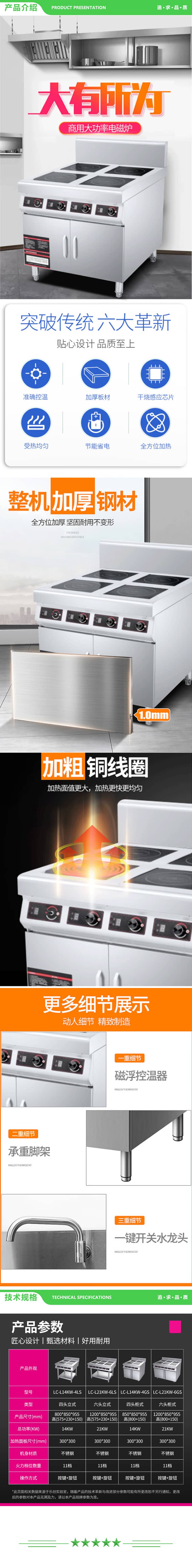 乐创 lecon LC-L14KW-4GS 商用电磁炉煲仔炉多头灶四头六头花甲锡纸米线麻辣烫四眼六眼 四头平面柜式款 2.jpg