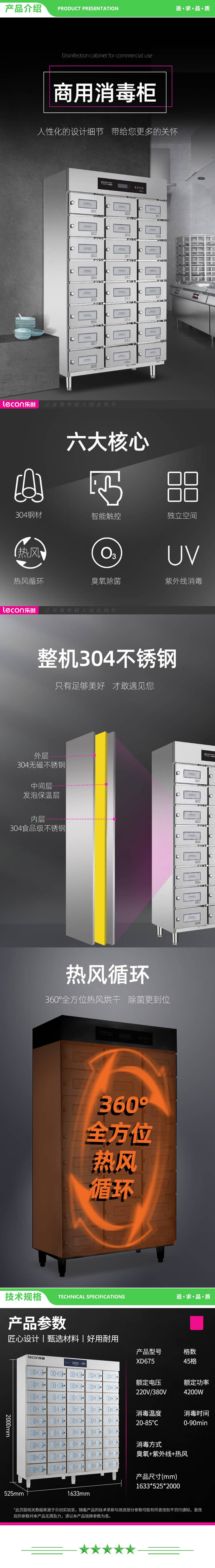 乐创 lecon LC-XDZ675 商用消毒柜工程多格消毒柜热风循环304不锈钢独立多室紫外线消毒柜碗柜(45格) 2.jpg