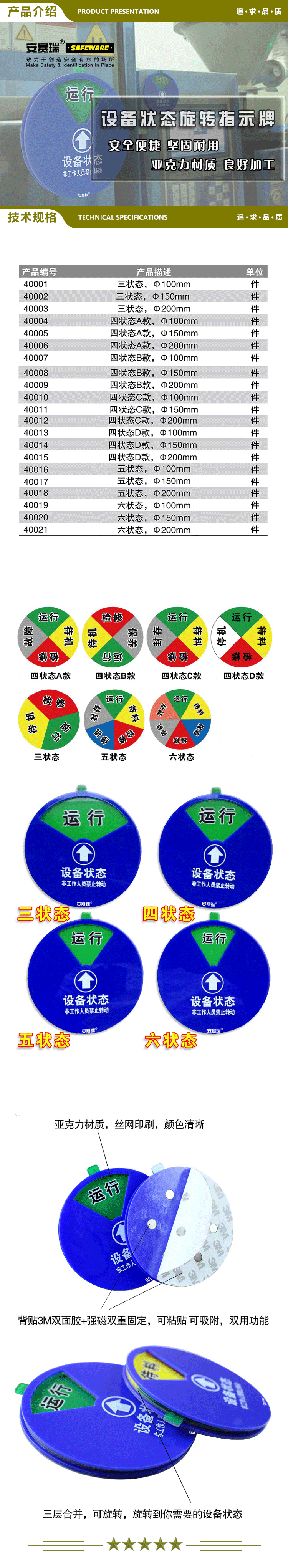 安赛瑞 40001 盒式设备状态旋转指示牌（三状态）φ100mm 亚克力状态牌 2.jpg