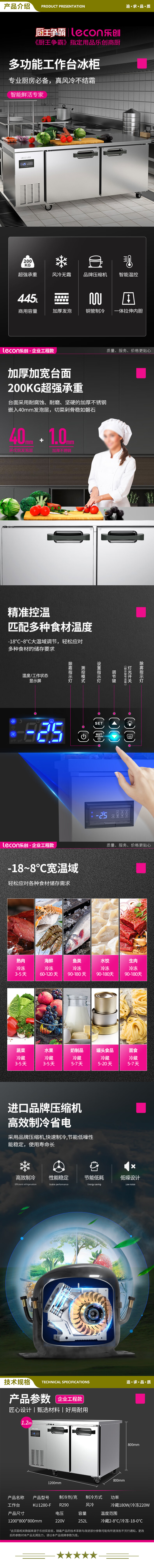 乐创（lecon）KU1280-F 冷藏工作台保鲜操作台冰柜 卧式冰柜厨房高端风冷冰箱1.2x0.8米全冷冻   2.jpg