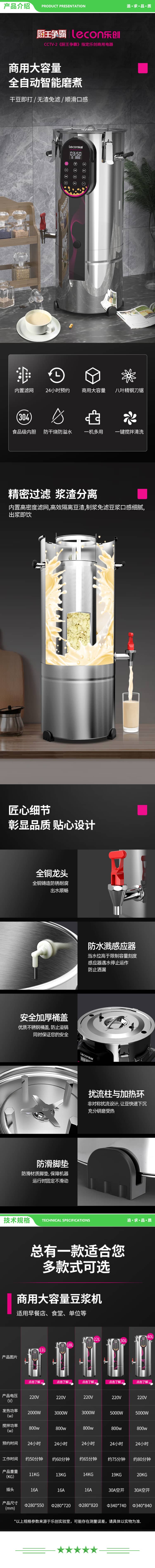 乐创 lecon TY918 22L 豆浆机商用全自动免过滤智能面板加热预约现磨早餐食堂酒店饭堂专用磨浆机 2.jpg