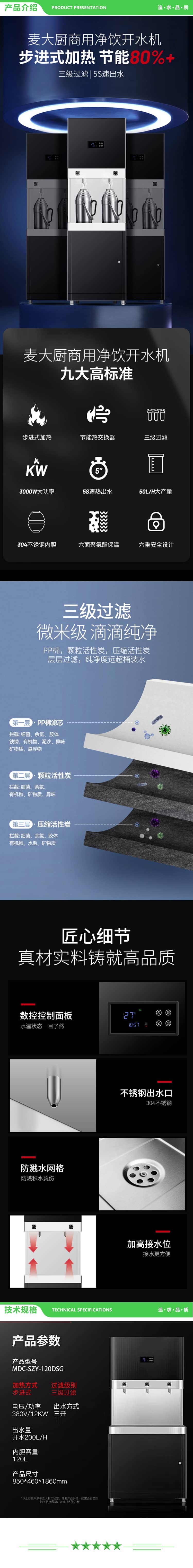 麦大厨 MDC-SZY-120DSG 开水器商用直饮机200L不锈钢开水机办公室饮水机步进式三级过滤三开 2.jpg